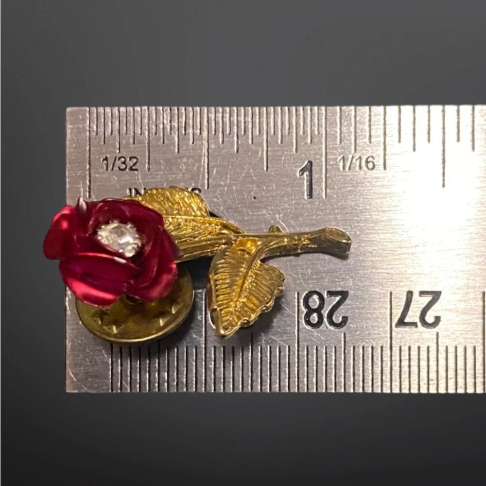 ~BUNDLE ONLY~Pink Metal Rose Flower Pin w/ Crystals
